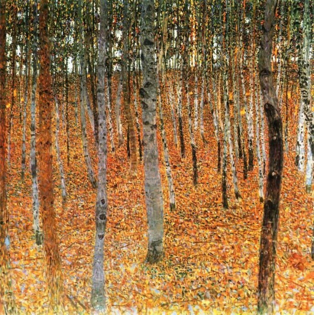 autumn paintings by famous artists Gustav Klimt, Birch Forest I, 1902, private collection